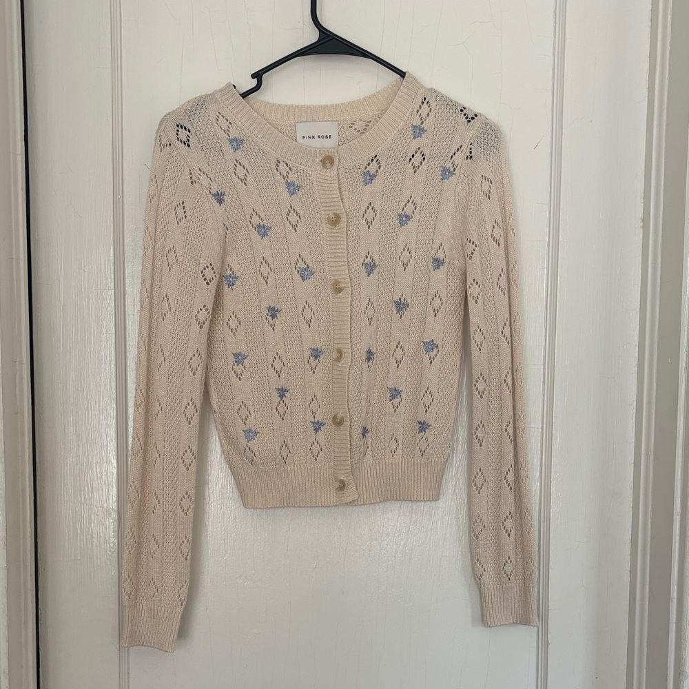 Embroidered floral beige cardigan